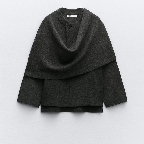 Zara Jackets & Blazers - Crop knit coat with asymmetrical scarf